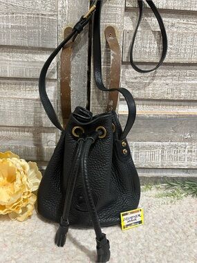 Dooney And Bourke Vintage Mini Black Leather Drawstring Bucket Bag GUC!